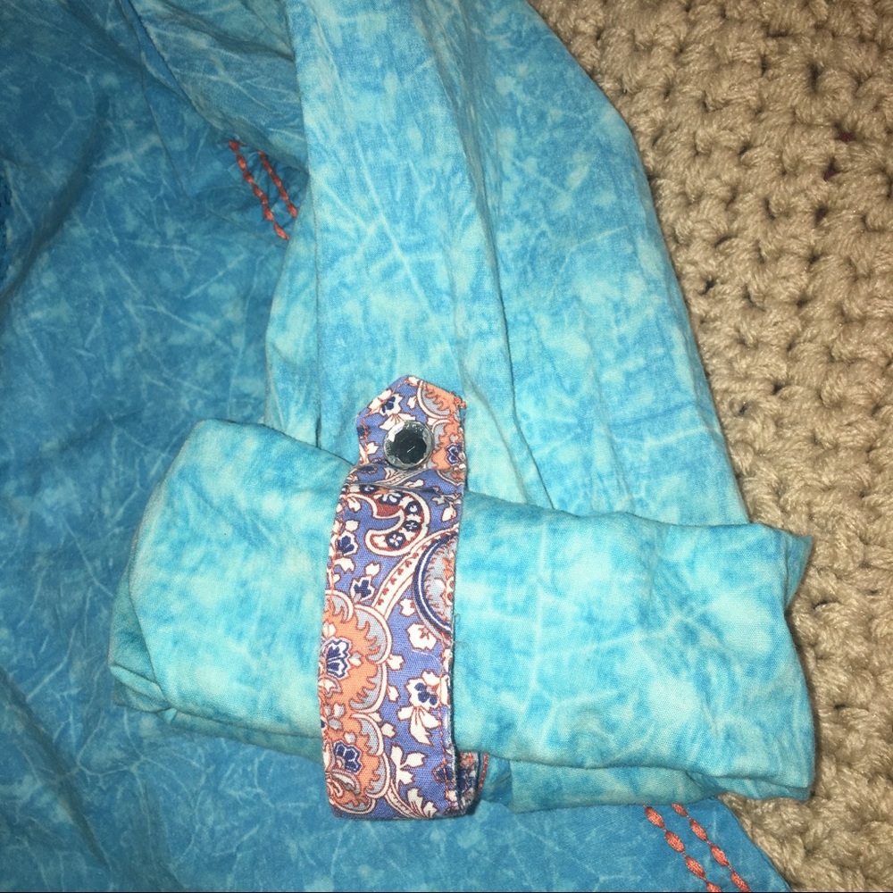 ROAR Embellished Blue & Orange Western Shirt Large - Picture 9 of 16